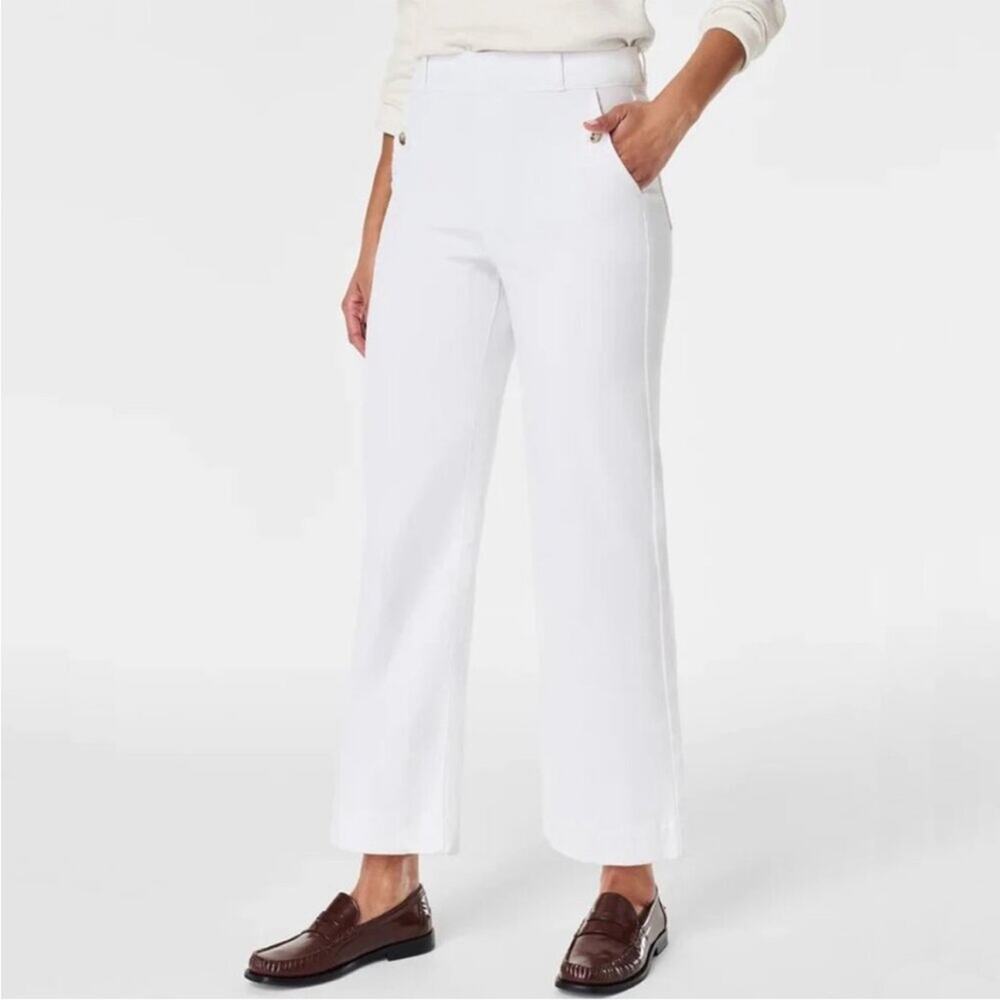 Spanx stretch twill wide leg pants white large tall NEW - Picture 3 of 12
